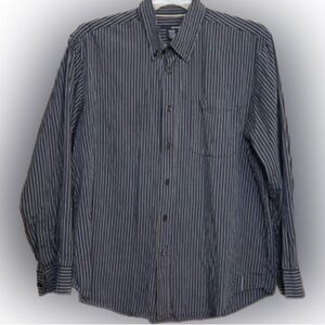 💥Men Basic Edition Striped Blue Dress Shirt Long Sleeve Button Up Collar Large